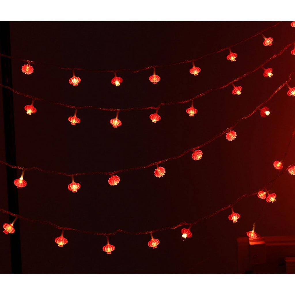 Red Chinese Lantern String Lights LED Light Beads Waterproof New Year Lantern with PVC Shell for Courtyards Without Tassel 3meters/9.8ft 20 Lights