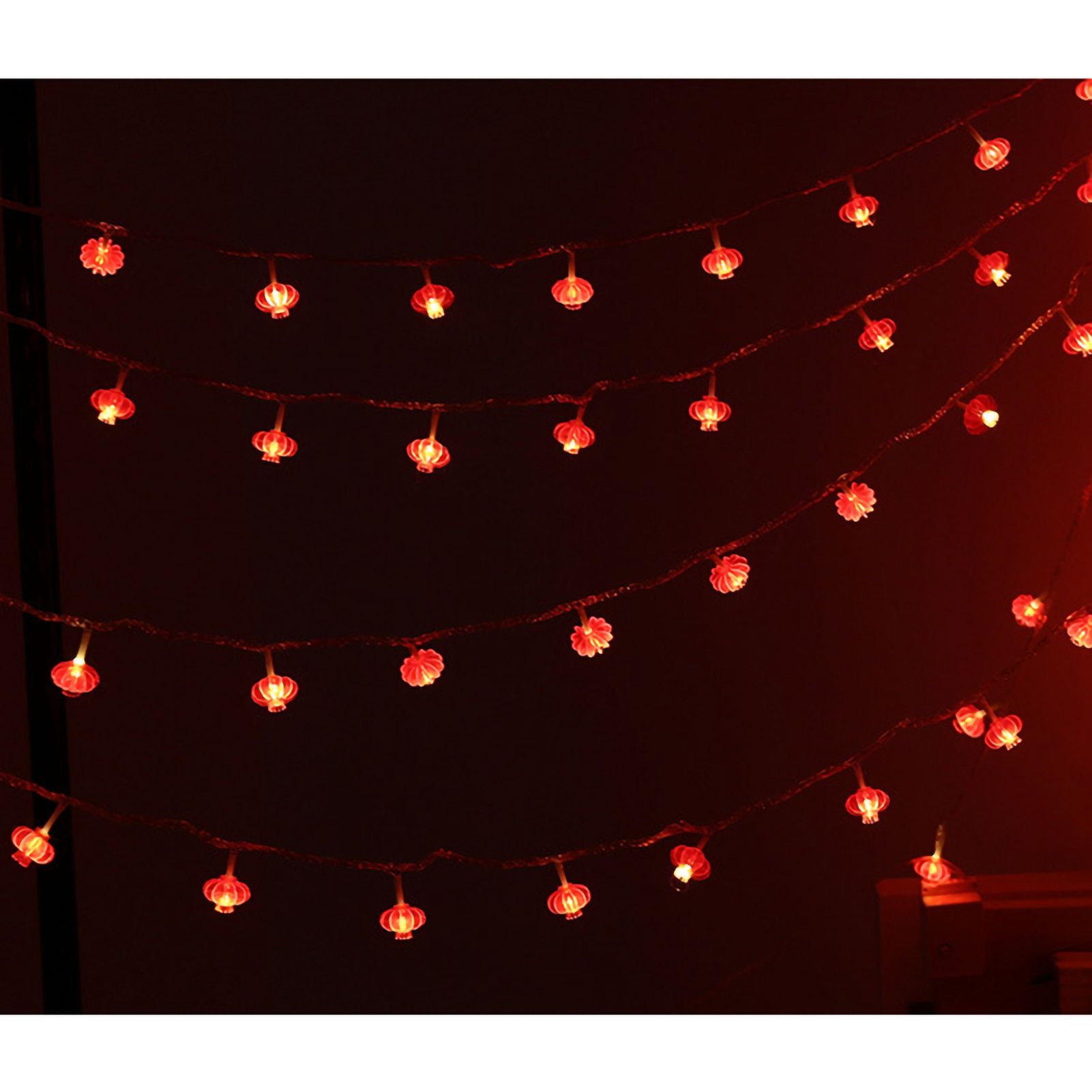 Red Chinese Lantern String Lights LED Light Beads Waterproof New Year Lantern with PVC Shell for Courtyards Without Tassel 3meters/9.8ft 20 Lights