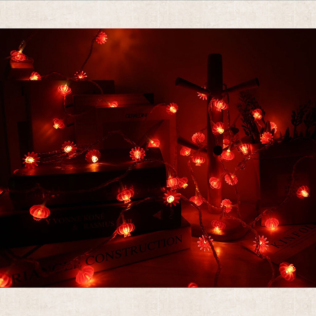 Red Chinese Lantern String Lights LED Light Beads Waterproof New Year Lantern with PVC Shell for Courtyards Without Tassel 3meters/9.8ft 20 Lights