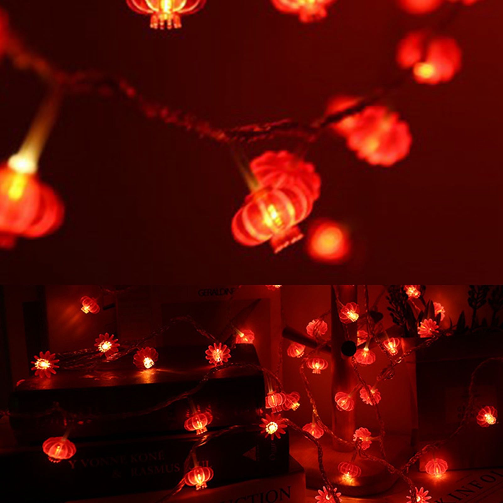 Red Chinese Lantern String Lights LED Light Beads Waterproof New Year Lantern with PVC Shell for Courtyards Without Tassel 3meters/9.8ft 20 Lights