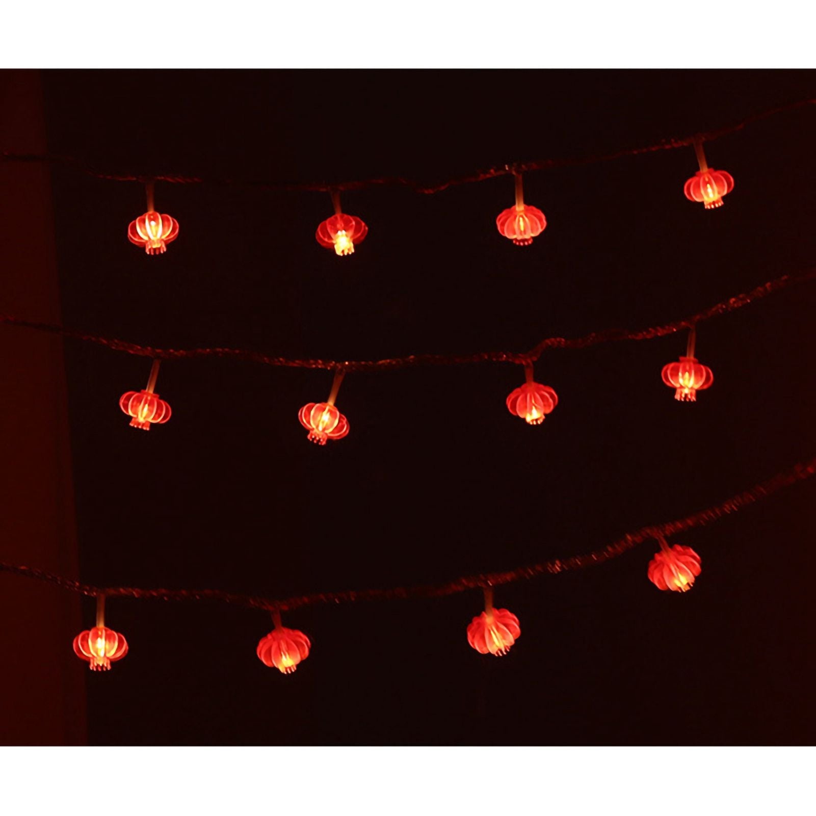 Red Chinese Lantern String Lights LED Light Beads Waterproof New Year Lantern with PVC Shell for Courtyards Without Tassel 6meter/19.7ft 40 Light