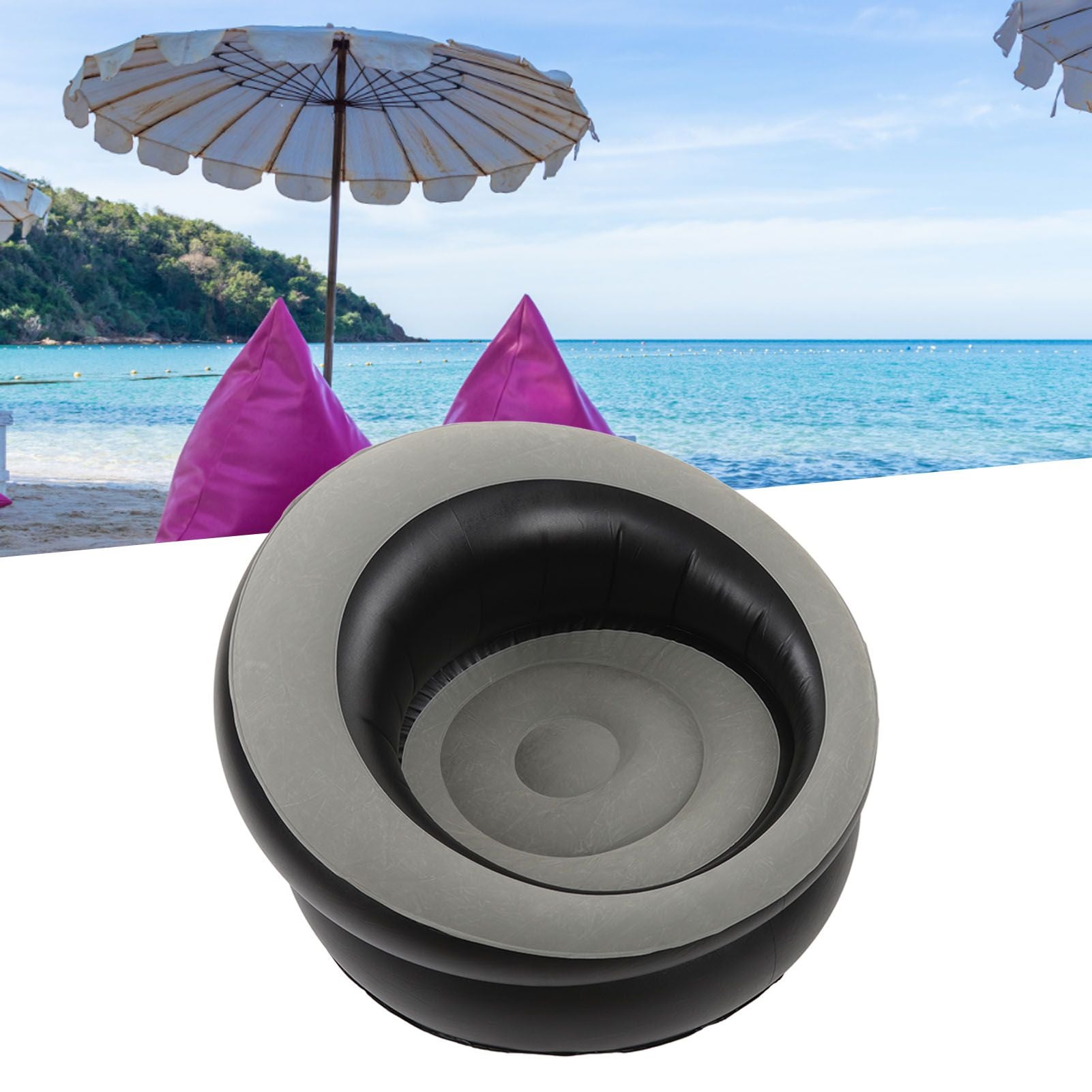 Inflatable Couch Flocking Air Sofa Simple Inflatable Chair for Living Room Bedroom Reading Room Office Balcony Travel Grey