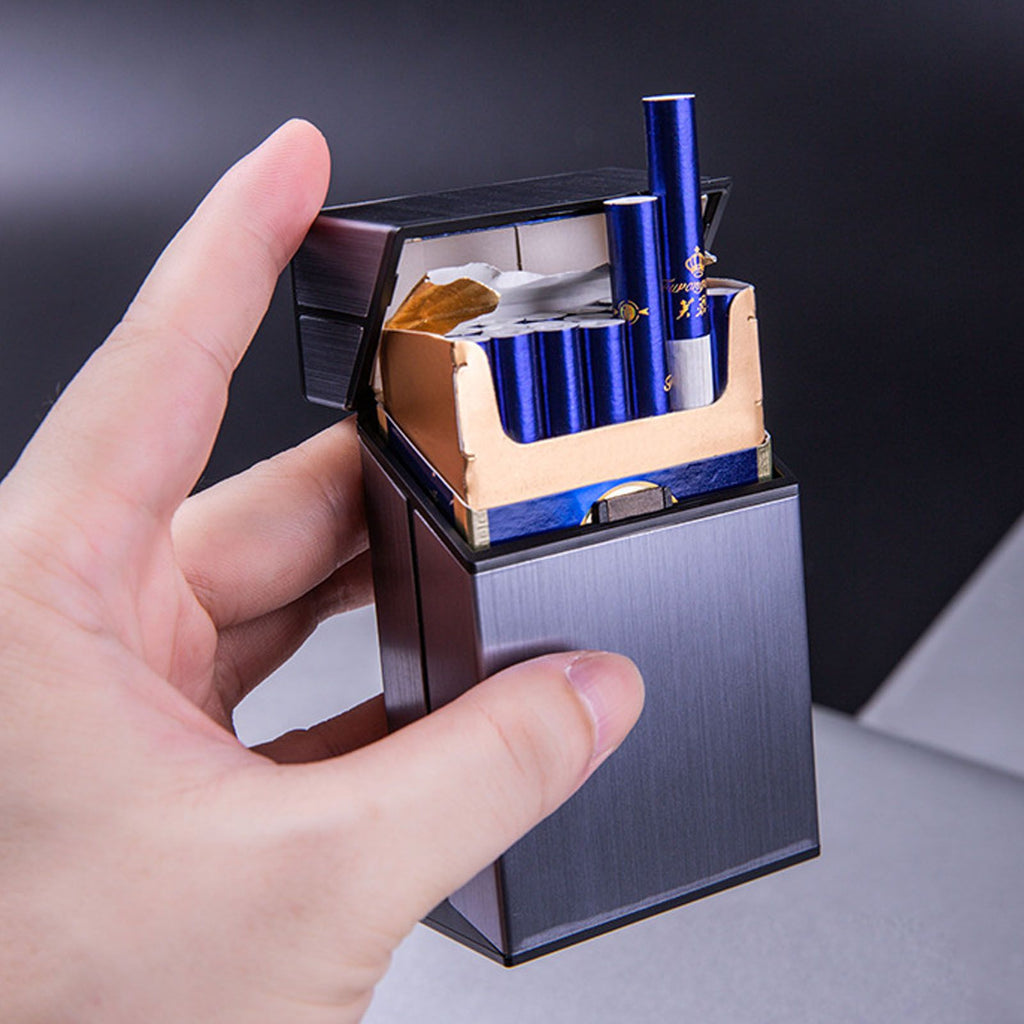 Magnetic Cigarette Case 20 Capacity Universal Flip Cover Aluminum Alloy Cigarette Box for Women Men Grey