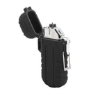 Outdoor Double Arc Electric Lighter Portable Waterproof Flashlight Lighter Charging Pulse Windproof Lighter Black