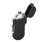 Outdoor Double Arc Electric Lighter Portable Waterproof Flashlight Lighter Charging Pulse Windproof Lighter Black
