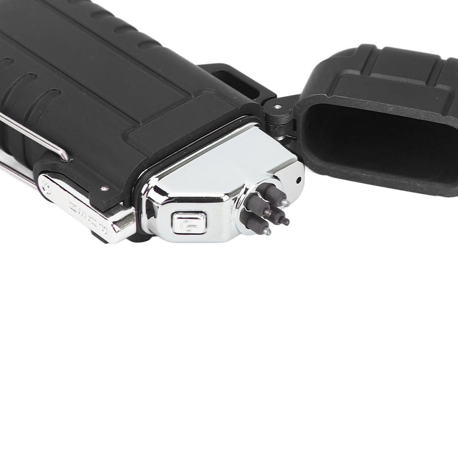 Outdoor Double Arc Electric Lighter Portable Waterproof Flashlight Lighter Charging Pulse Windproof Lighter Black