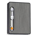 Cigarette Case 3 in 1 Multi Function Rechargeable Cigarette Holder with Windproof Lighter LED Light for 10pcs Cigarettes