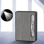 Cigarette Case 3 in 1 Multi Function Rechargeable Cigarette Holder with Windproof Lighter LED Light for 10pcs Cigarettes