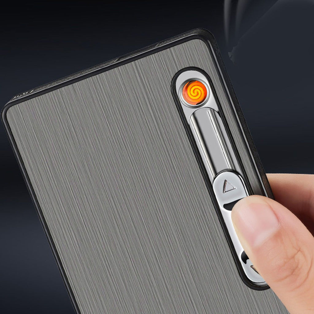 Cigarette Case 3 in 1 Multi Function Rechargeable Cigarette Holder with Windproof Lighter LED Light for 10pcs Cigarettes