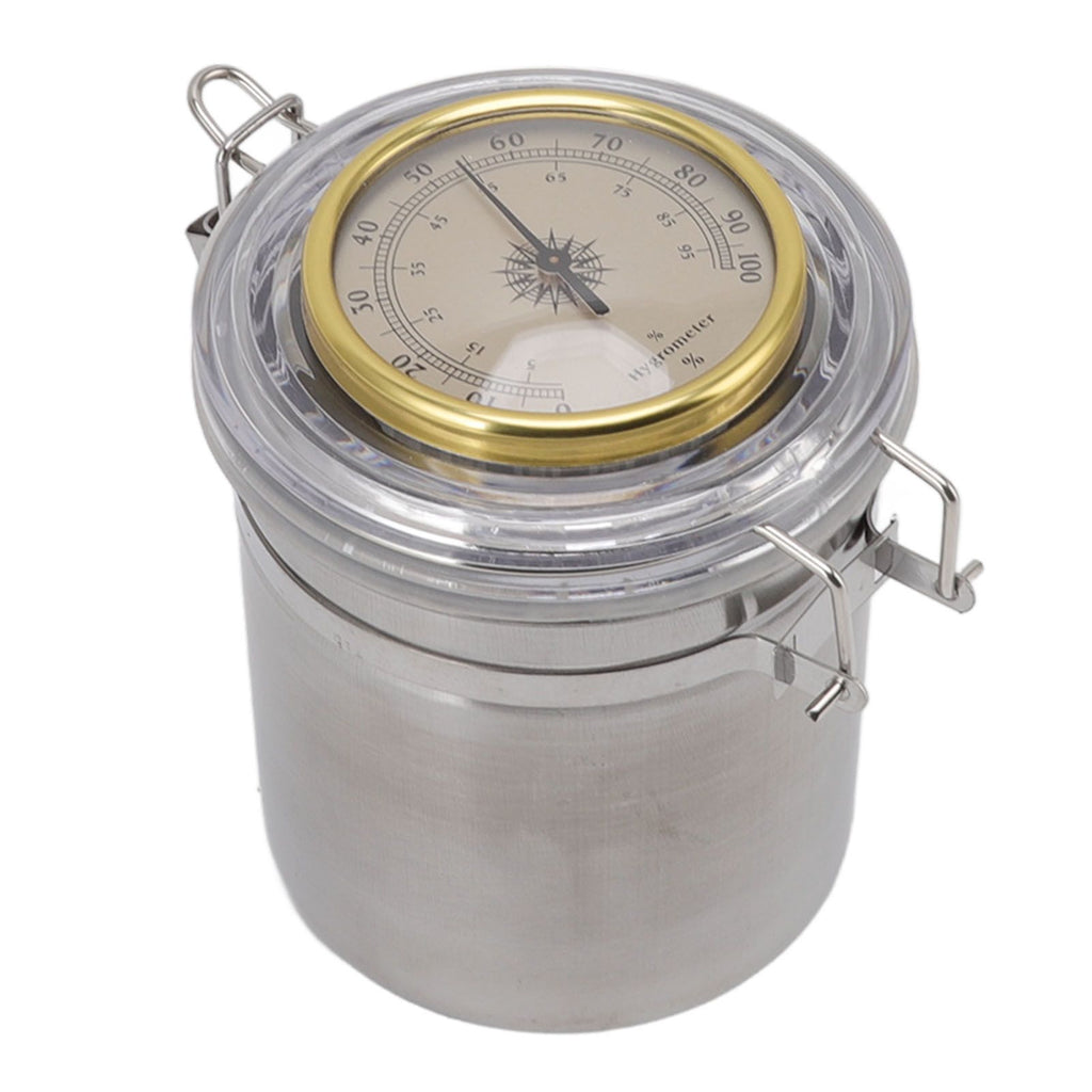 Cigar Jar Stainless Steel Silicone Ring with Hygrometer Waterproof Sealed Storage Jar for Home 96mmx129mm/3.8x5.1in