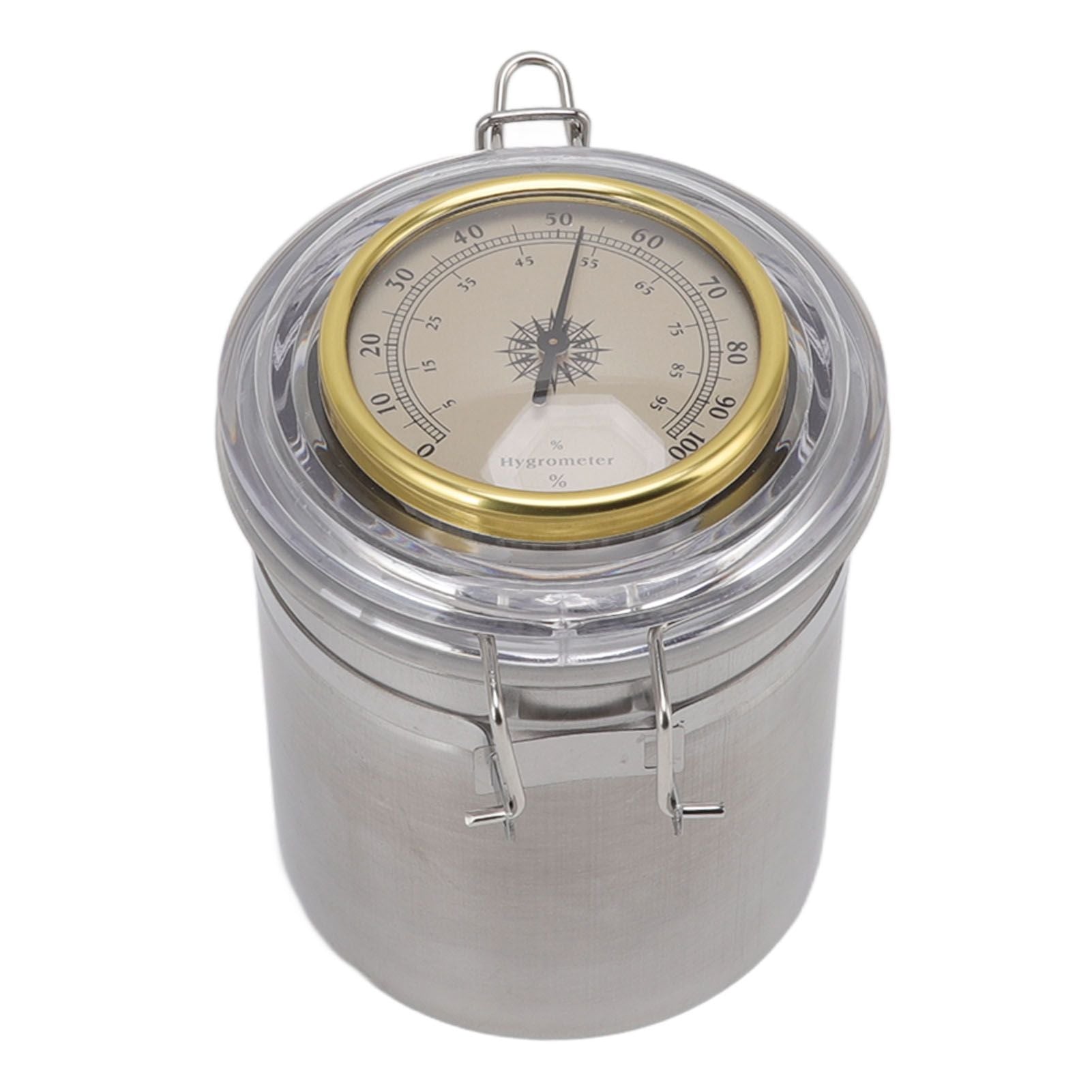 Cigar Jar Stainless Steel Silicone Ring with Hygrometer Waterproof Sealed Storage Jar for Home 96mmx129mm/3.8x5.1in