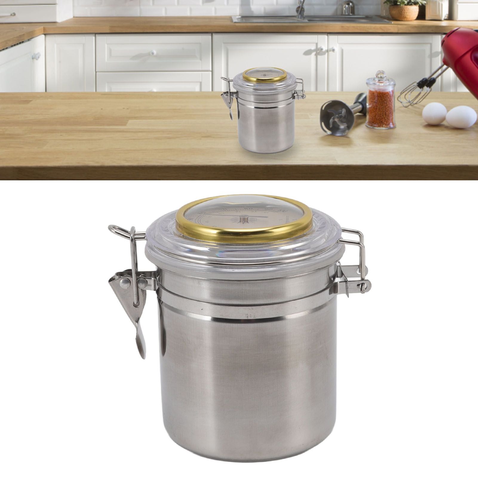 Cigar Jar Stainless Steel Silicone Ring with Hygrometer Waterproof Sealed Storage Jar for Home 96mmx129mm/3.8x5.1in