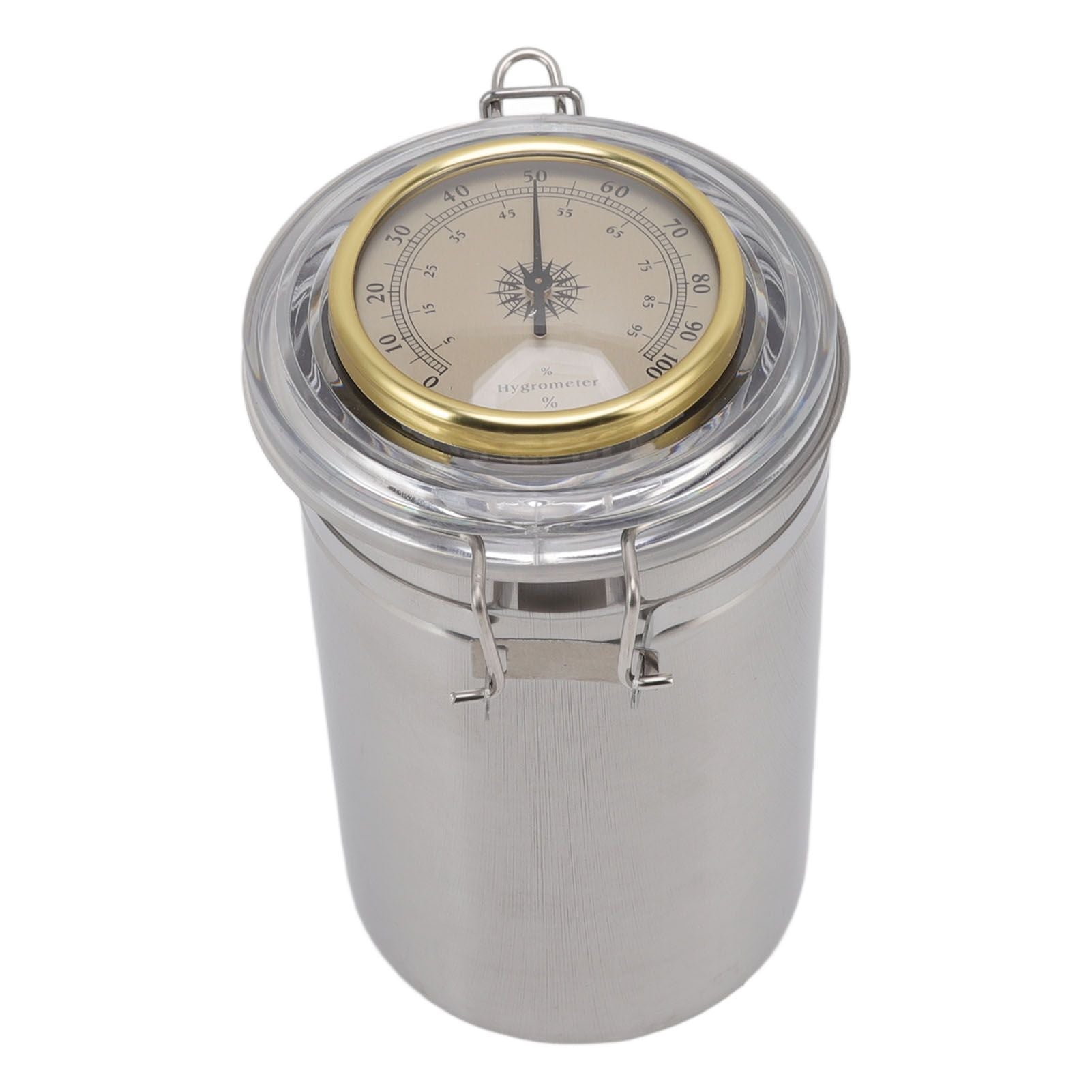 Cigar Jar Stainless Steel Silicone Ring with Hygrometer Waterproof Sealed Storage Jar for Home 96mmx173mm/3.8x6.8in