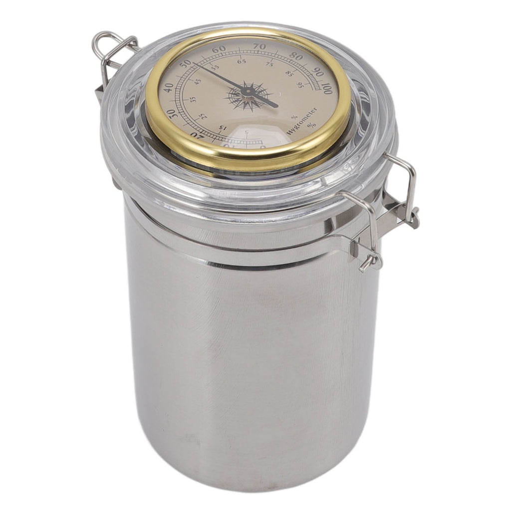 Cigar Jar Stainless Steel Silicone Ring with Hygrometer Waterproof Sealed Storage Jar for Home 96mmx173mm/3.8x6.8in