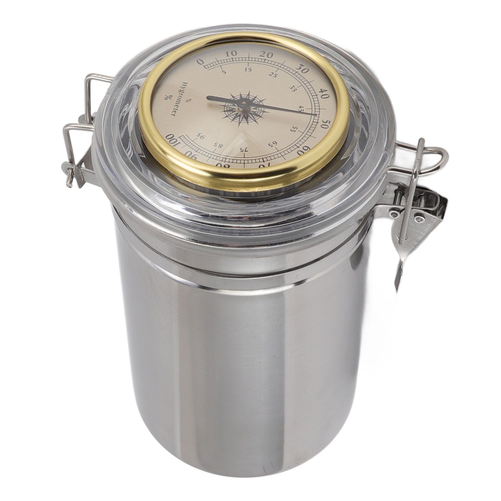 Cigar Jar Stainless Steel Silicone Ring with Hygrometer Waterproof Sealed Storage Jar for Home 96mmx173mm/3.8x6.8in