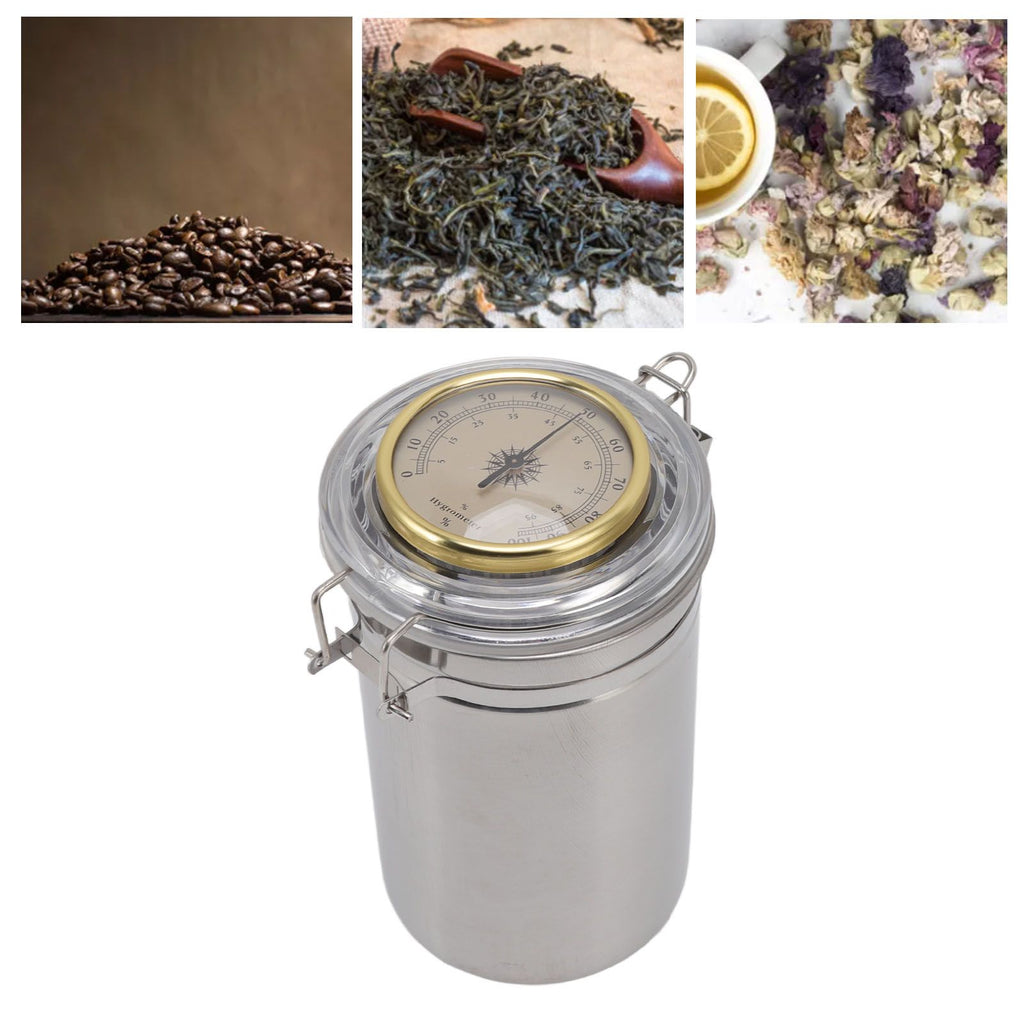 Cigar Jar Stainless Steel Silicone Ring with Hygrometer Waterproof Sealed Storage Jar for Home 96mmx173mm/3.8x6.8in