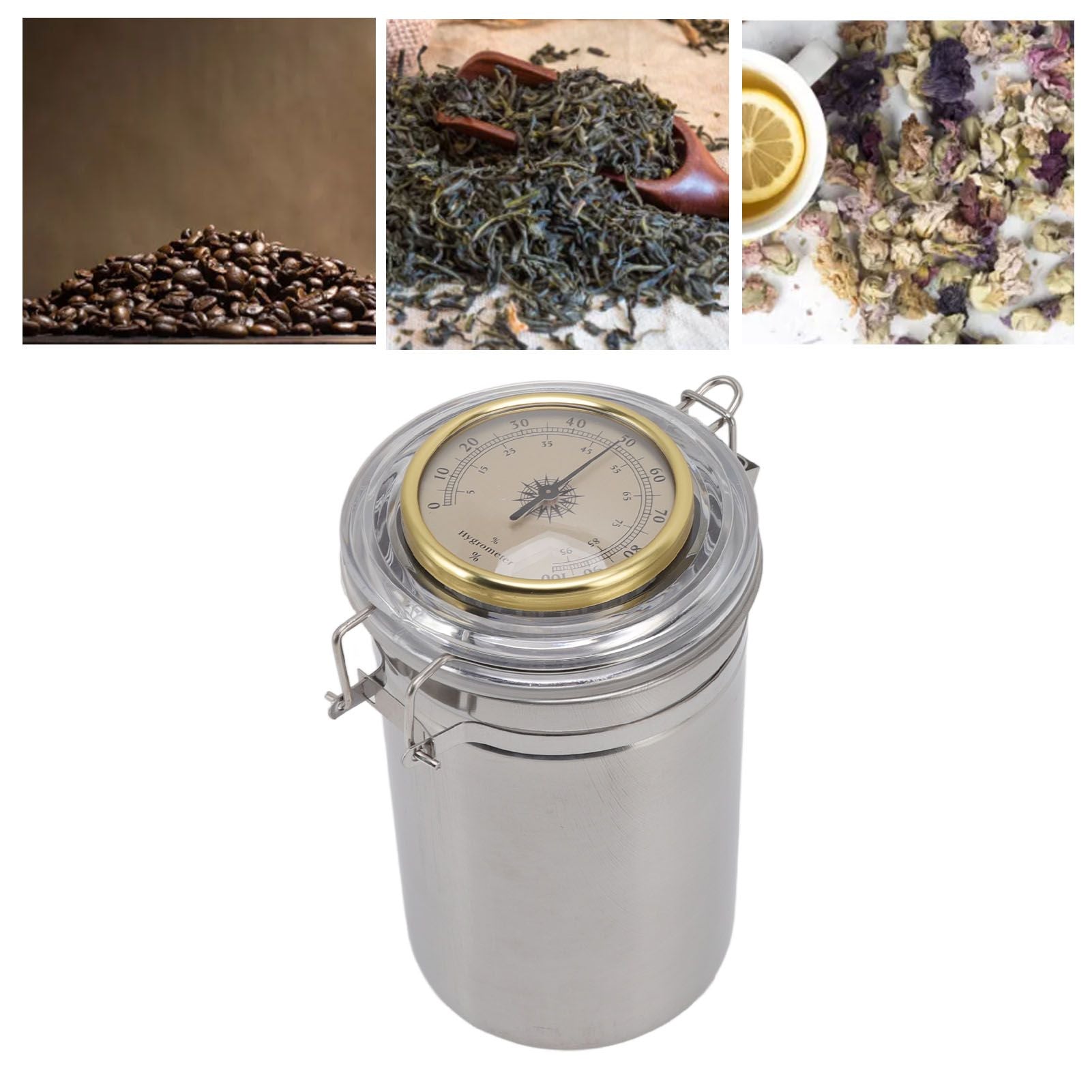 Cigar Jar Stainless Steel Silicone Ring with Hygrometer Waterproof Sealed Storage Jar for Home 96mmx173mm/3.8x6.8in