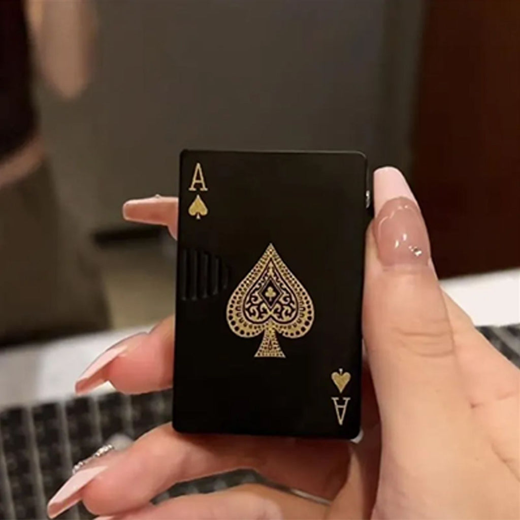 Poker Lighter Spade A Zinc Alloy Windproof UV Money Check Refillable Green Flame Lighter for Travel Camping Outdoor