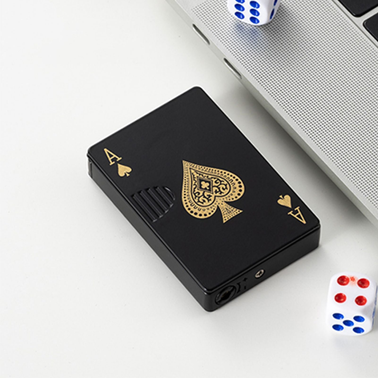 Poker Lighter Spade A Zinc Alloy Windproof UV Money Check Refillable Green Flame Lighter for Travel Camping Outdoor