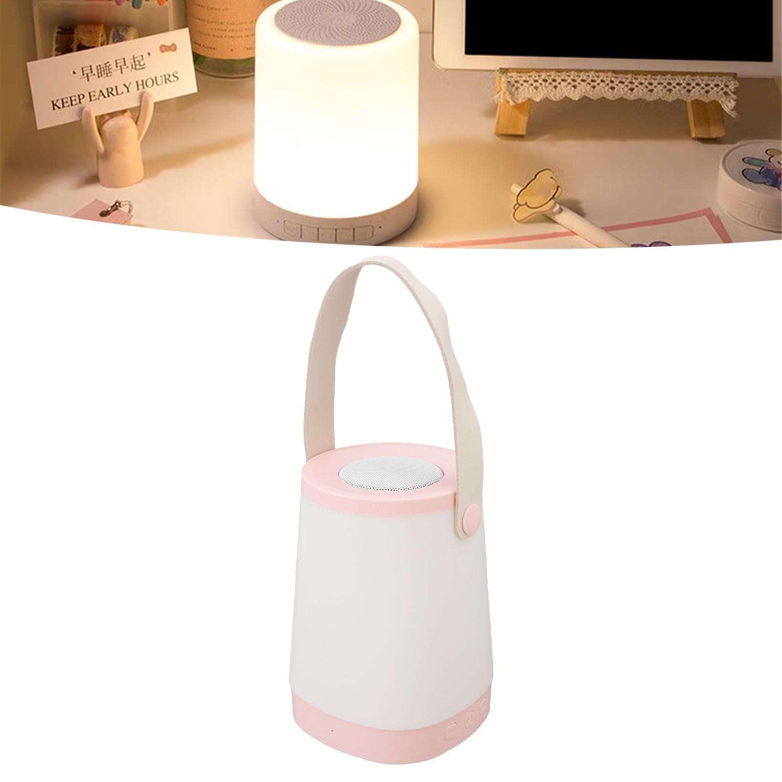 Lantern Bluetooth Speaker HiFi Rechargeable Radio Function Outdoor Wireless Speaker with LED Ambient Light Handle Pink