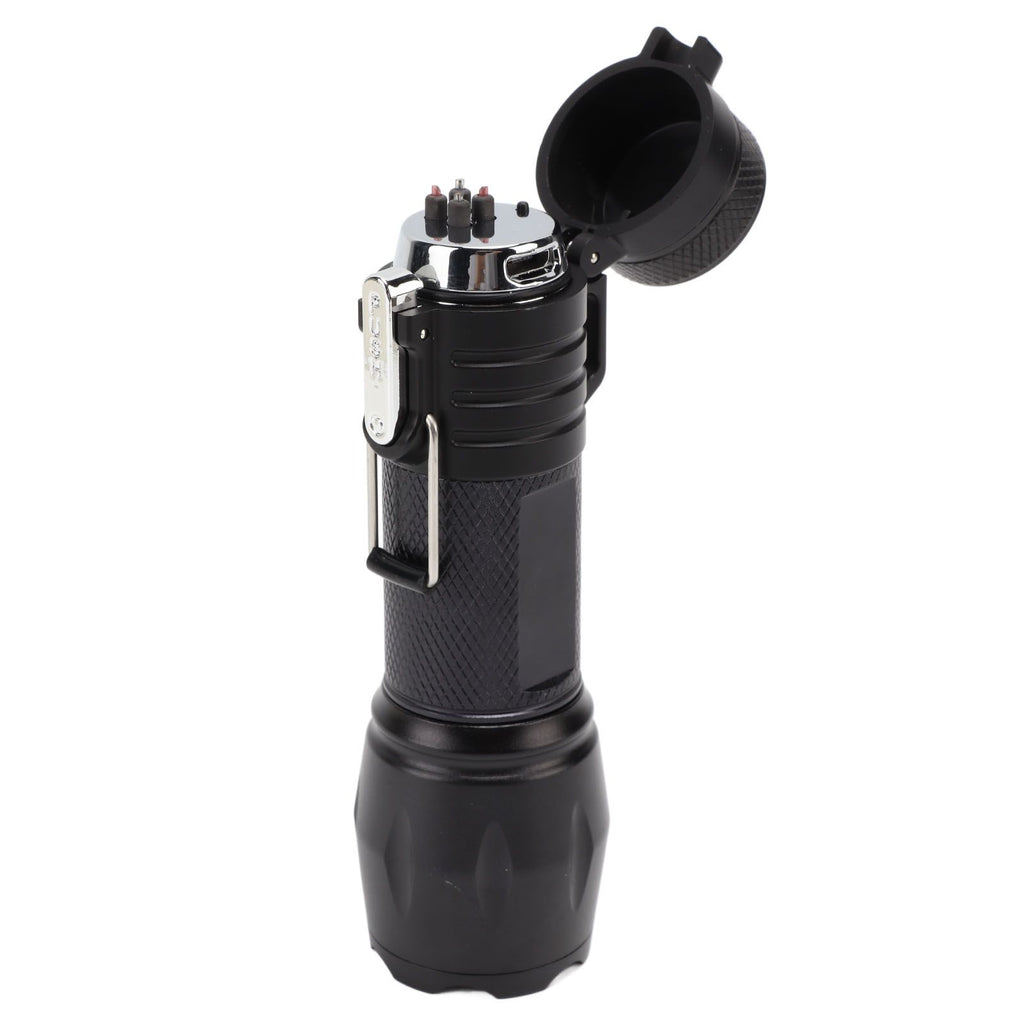Electric Lighter Waterproof Windproof Aluminum Alloy Portable Lighter with Flashlight 3.7v Black