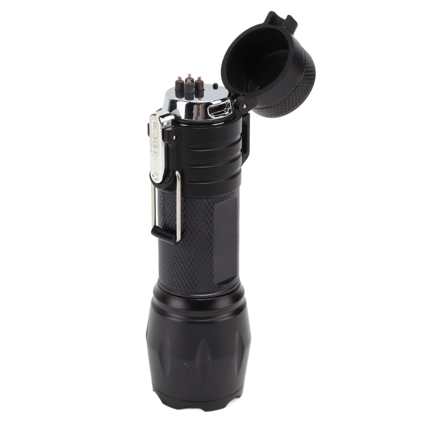 Electric Lighter Waterproof Windproof Aluminum Alloy Portable Lighter with Flashlight 3.7v Black