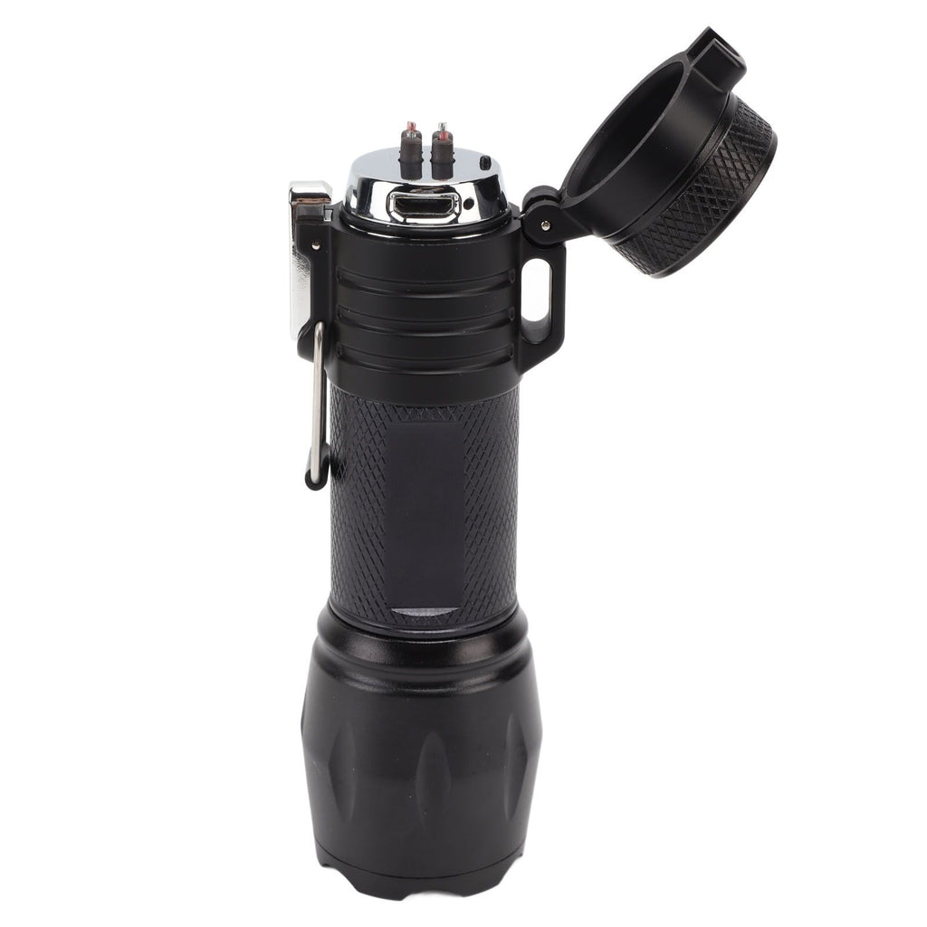 Electric Lighter Waterproof Windproof Aluminum Alloy Portable Lighter with Flashlight 3.7v Black