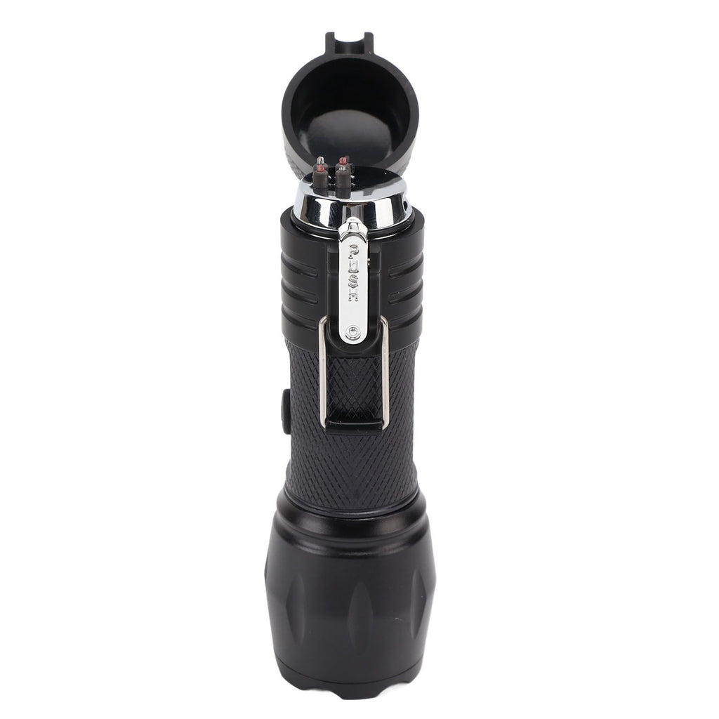 Electric Lighter Waterproof Windproof Aluminum Alloy Portable Lighter with Flashlight 3.7v Black