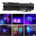 UV Flashlights Waterproof Battery Powered Impact Resistant Aluminum 365nm Ultraviolet Flashlight Cat Urine Detector Light