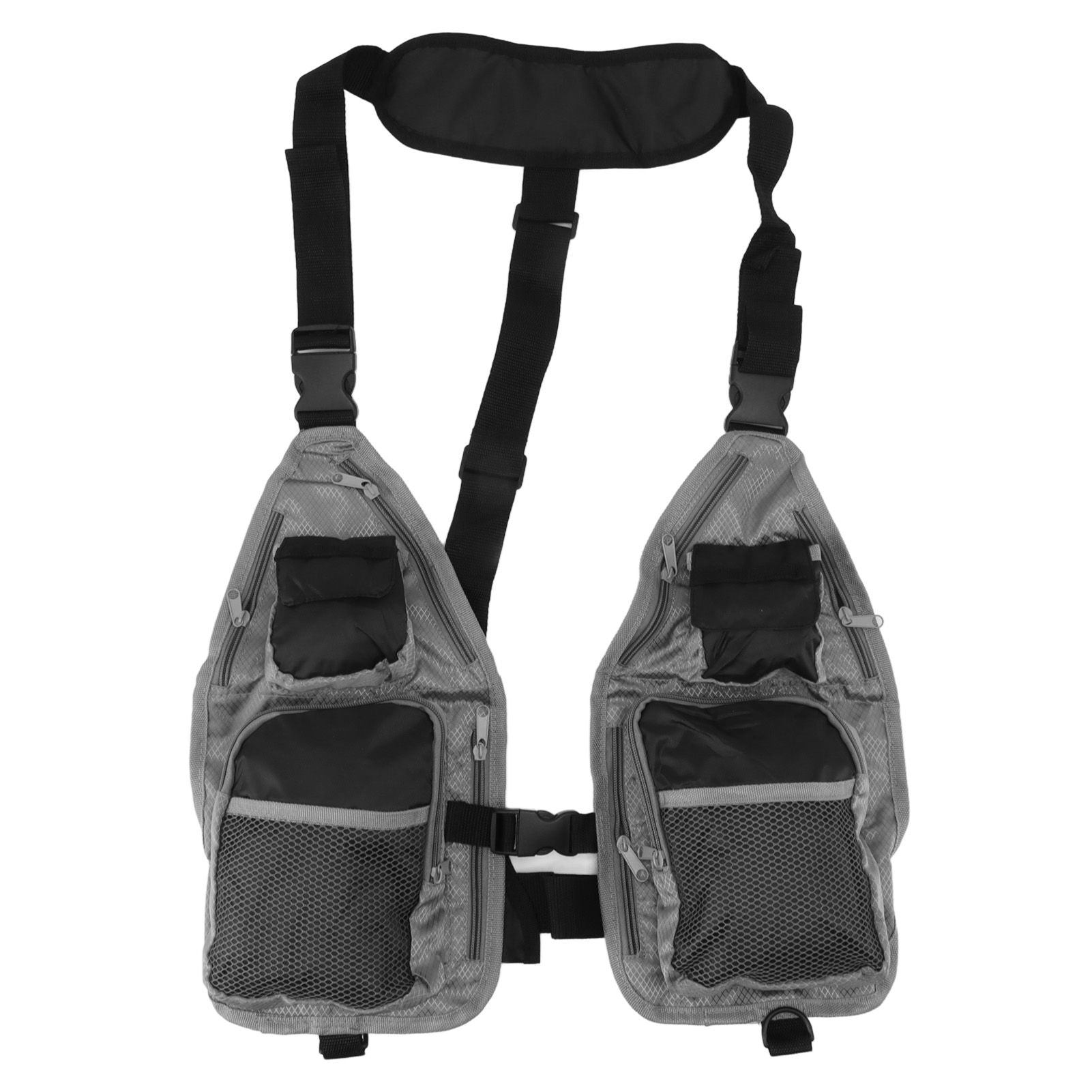 Fly Fishing Vest Breathable Lightweight Black Grey Oxford Cloth Multi Pocket Waistcoat for Camping