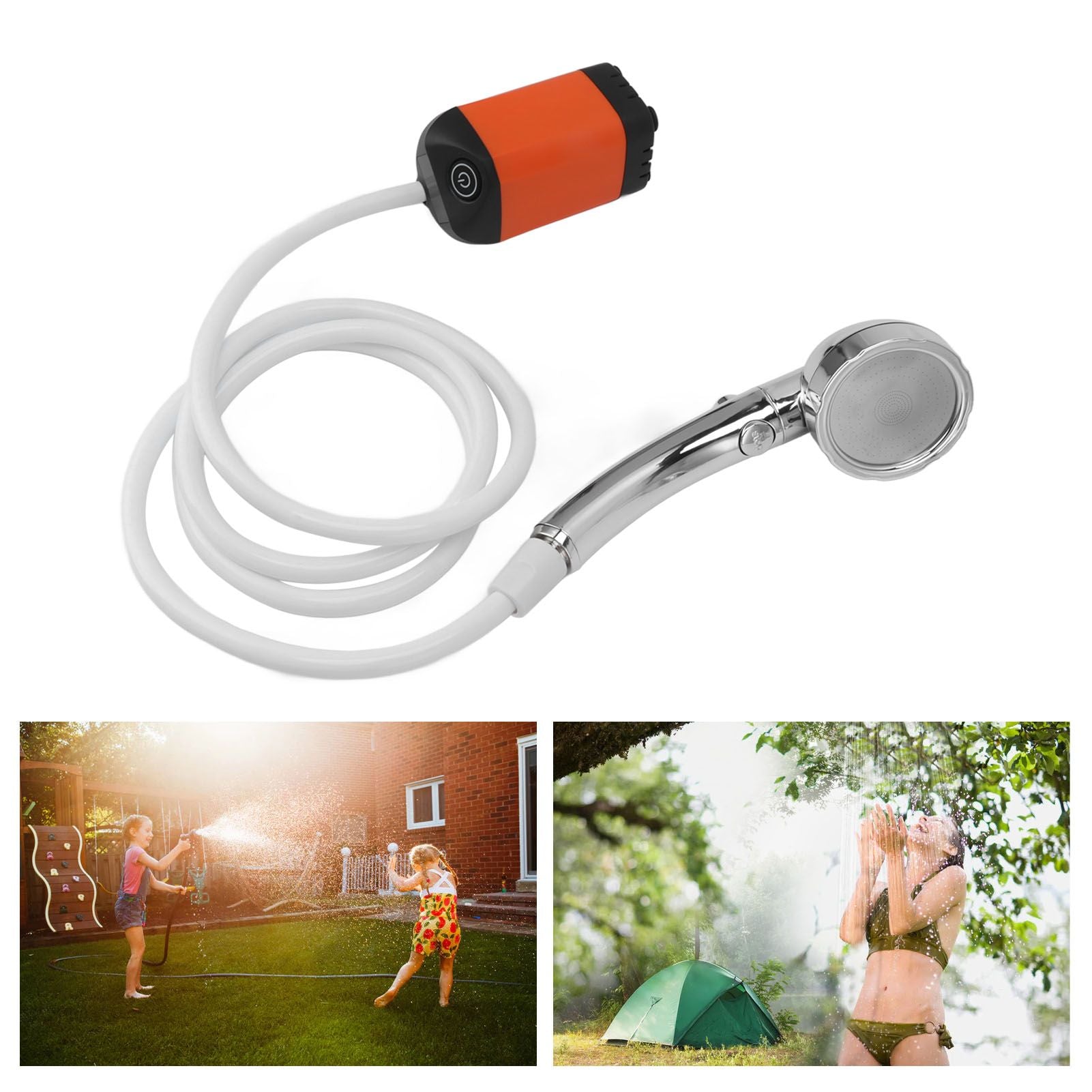 Portable Shower Camping Shower 3 Gears Adjustable Outdoor Camp Shower Pump Electric Rechargeable Portable Camping Shower Orange