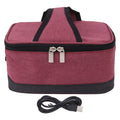 USB Heating Insulation Bag Portable Electric Heating Food Container Constant Temperature Heating Bag for Outdoor Wine Red