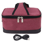 USB Heating Insulation Bag Portable Electric Heating Food Container Constant Temperature Heating Bag for Outdoor Wine Red