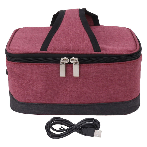 USB Heating Insulation Bag Portable Electric Heating Food Container Constant Temperature Heating Bag for Outdoor Wine Red