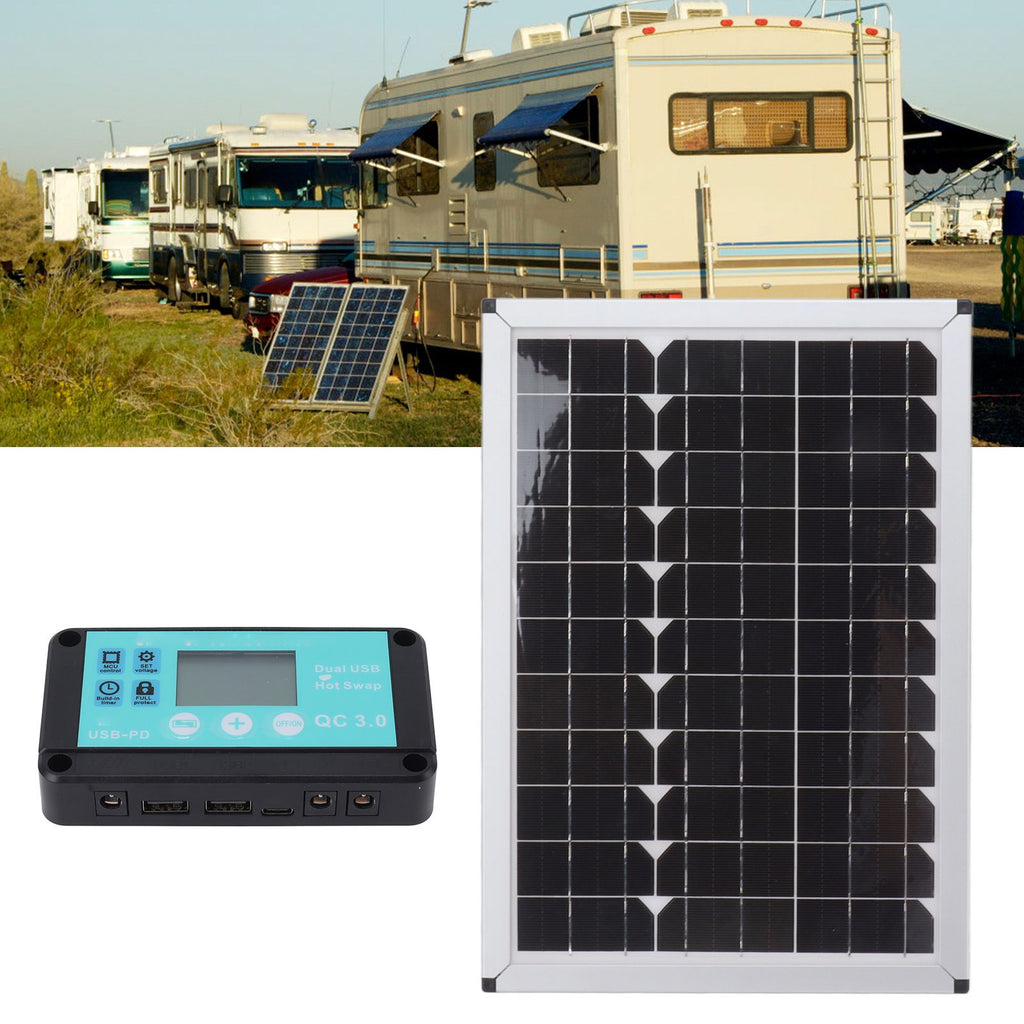 100W 18V Solar Panel Battery Charger Kit Monocrystalline Silicon Solar Panel with Dual USB Controller for Car RV Marine Boat