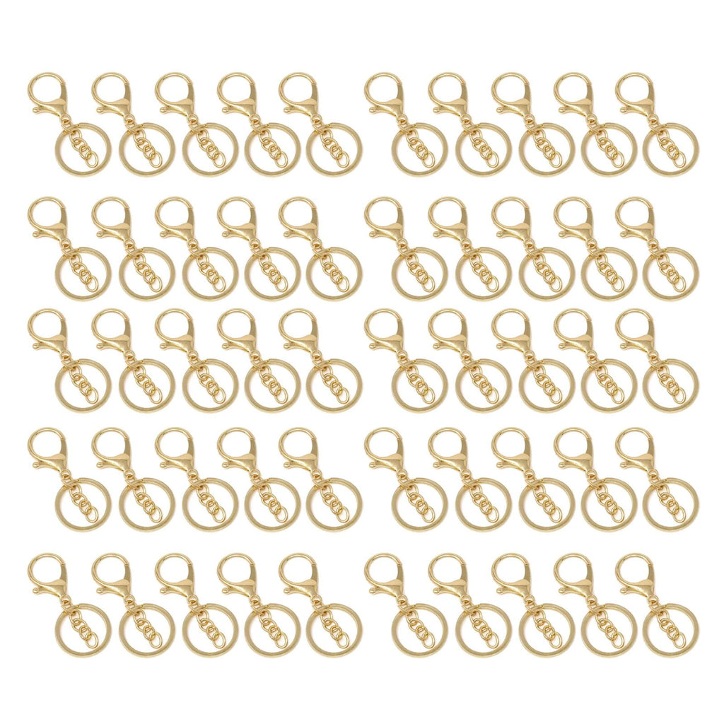 50PCS Key Chain Ring Alloy Golden Polished DIY Handcraft Metal Key Rings with Chain for Travel