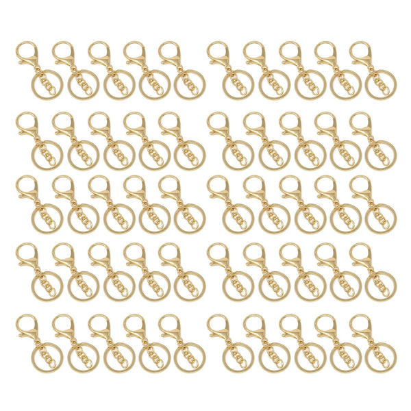 50PCS Key Chain Ring Alloy Golden Polished DIY Handcraft Metal Key Rings with Chain for Travel