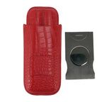 2 Finger Cigar Case Cigar Sleeve Portable Travel Cigar Holder Moisturizing Function With Cutter Red