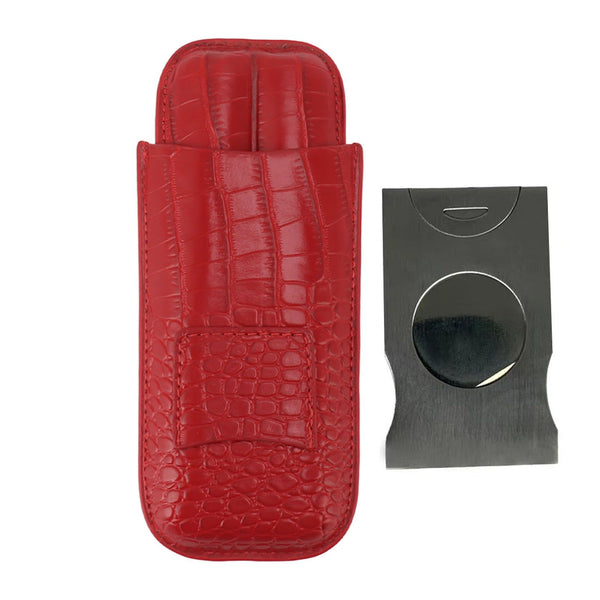 2-Cigar Leather Case with Cutter Red