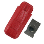 2 Finger Cigar Case Cigar Sleeve Portable Travel Cigar Holder Moisturizing Function With Cutter Red