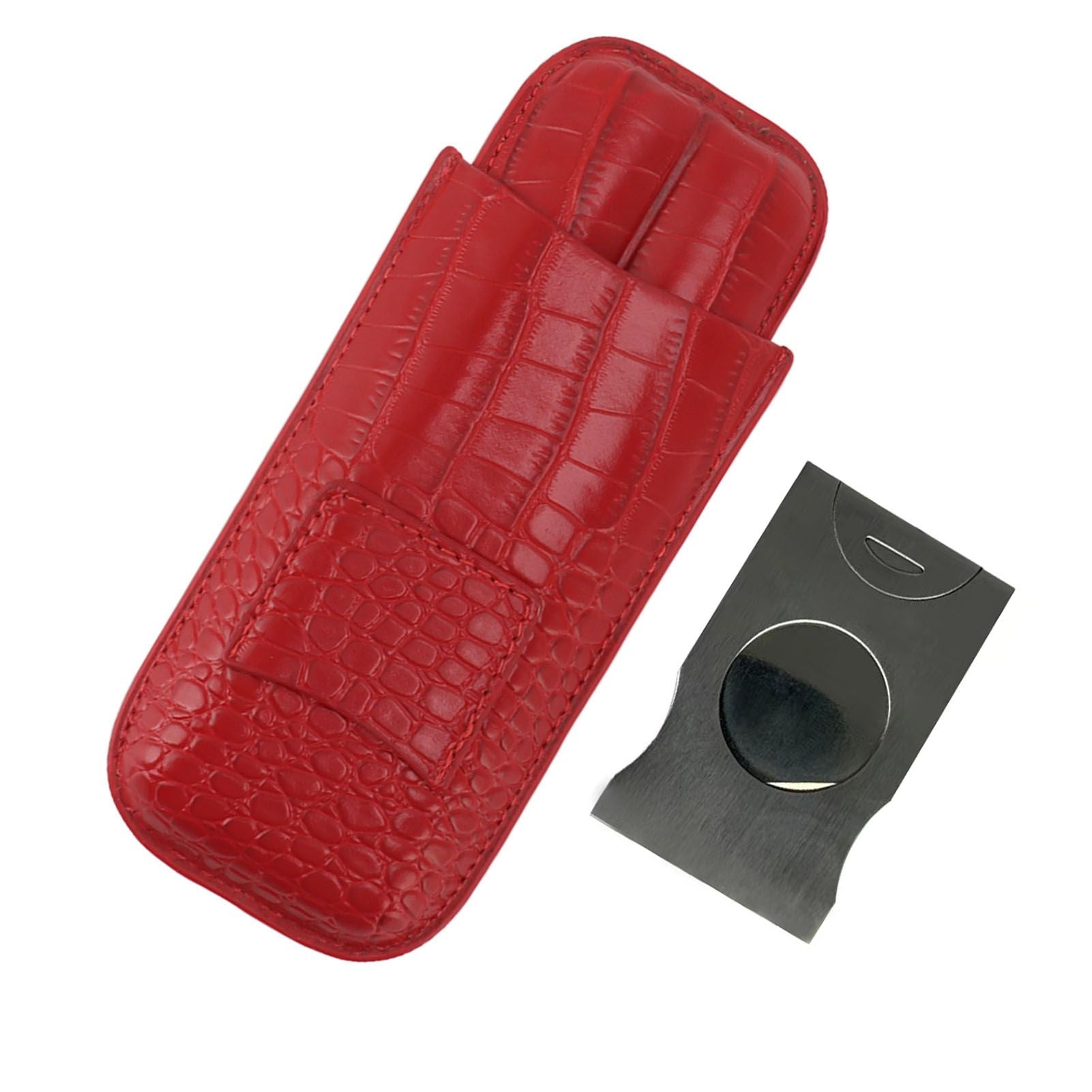 2 Finger Cigar Case Cigar Sleeve Portable Travel Cigar Holder Moisturizing Function With Cutter Red