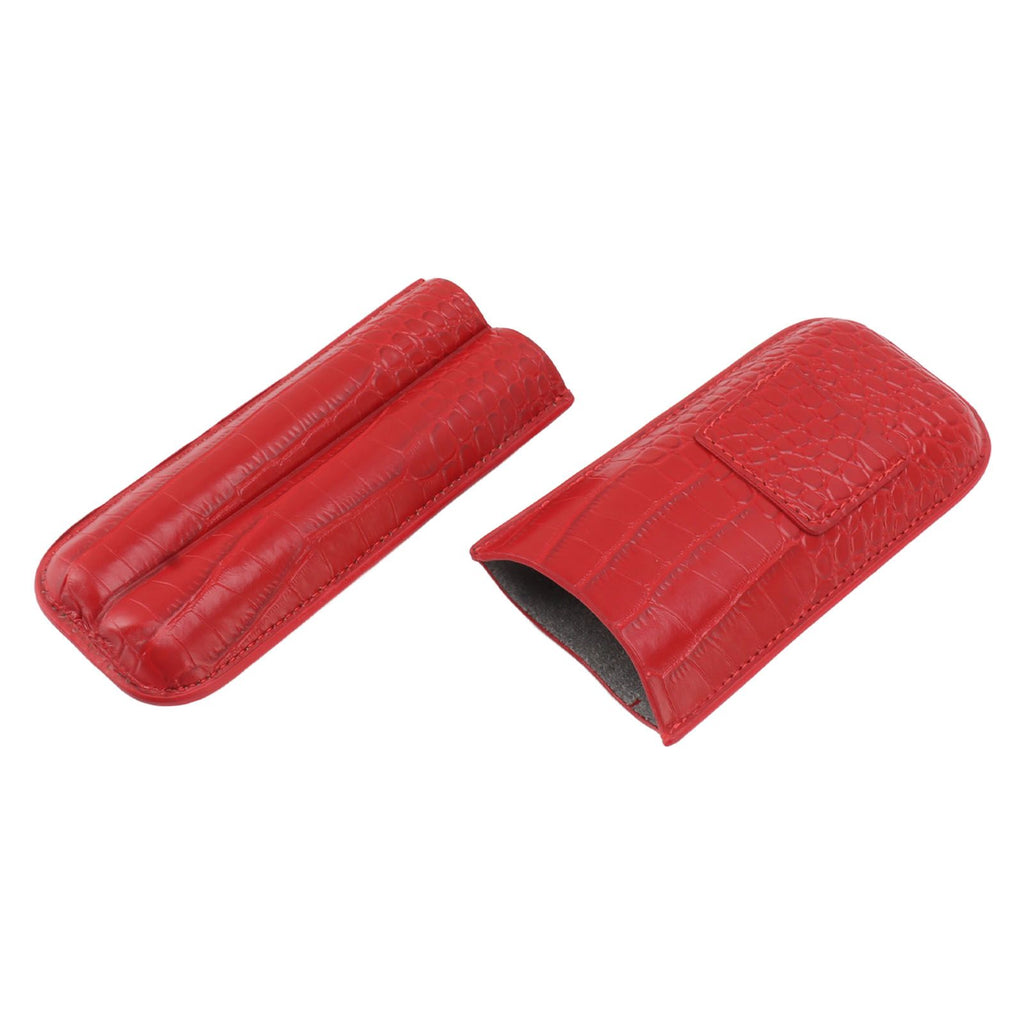2 Finger Cigar Case Cigar Sleeve Portable Travel Cigar Holder Moisturizing Function With Cutter Red
