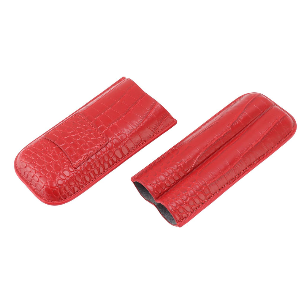 2 Finger Cigar Case Cigar Sleeve Portable Travel Cigar Holder Moisturizing Function With Cutter Red