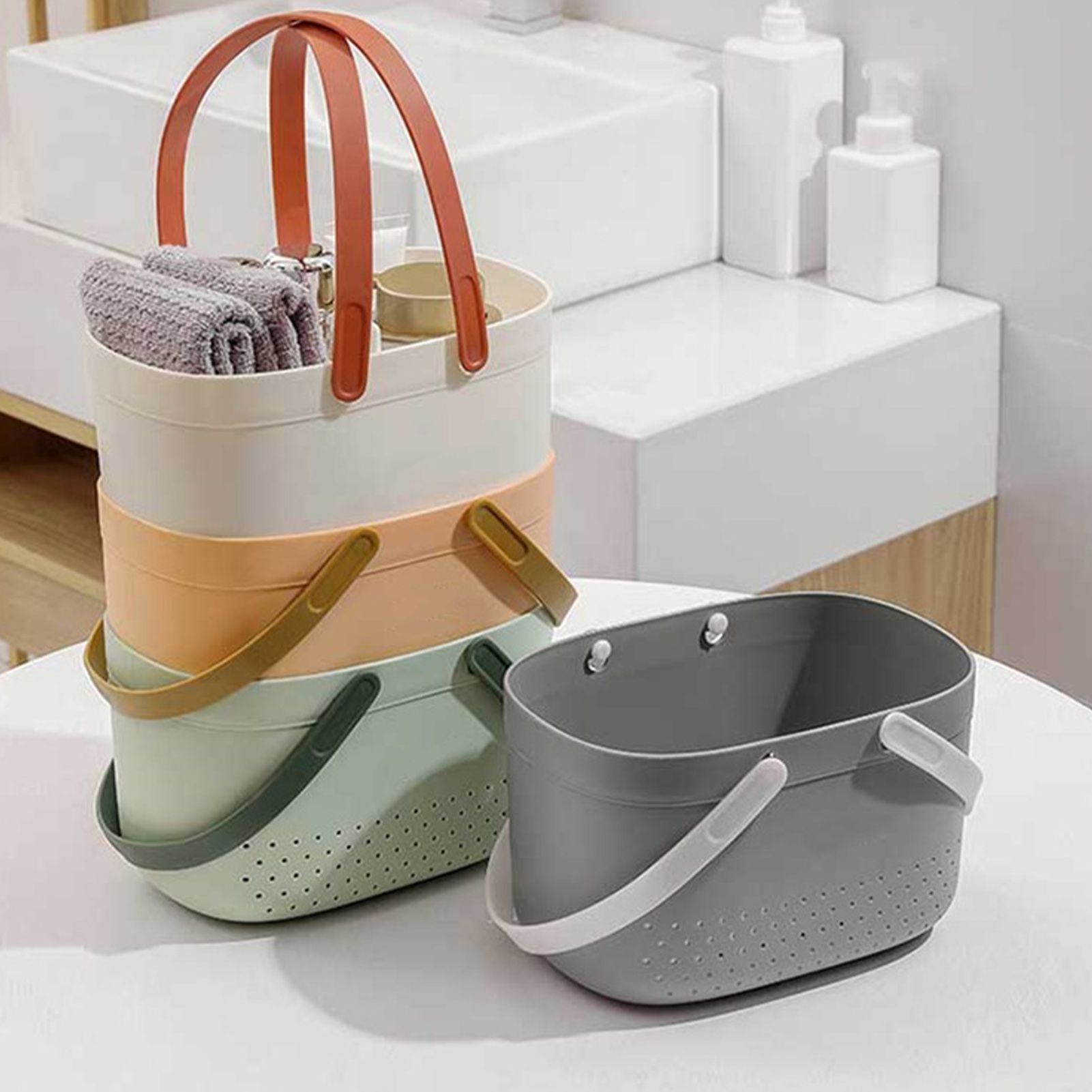 Portable Shower Basket with Ventilation Holes Large Capacity Plastic Portable Storage Basket with Handles for Bathroom Green