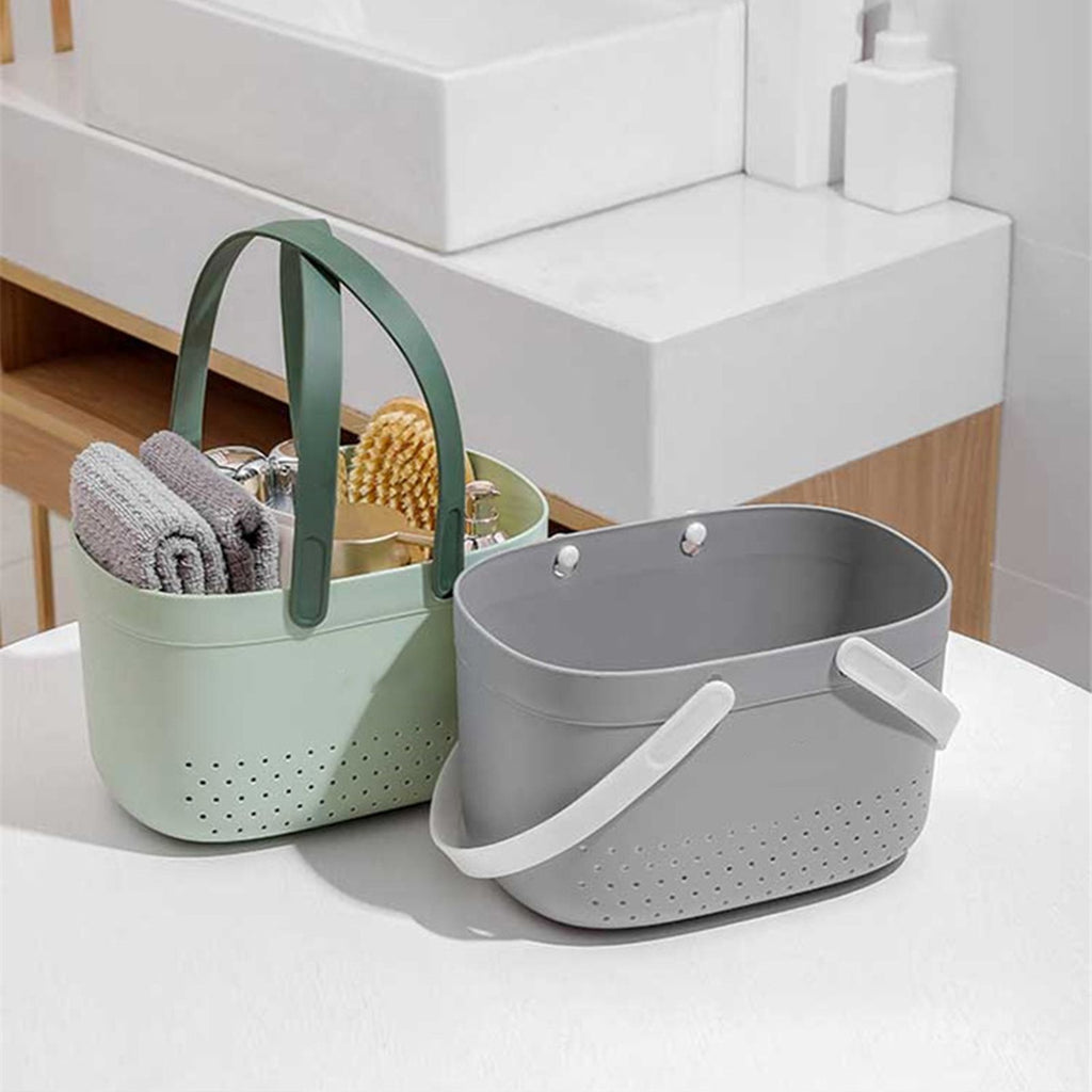 Portable Shower Basket with Ventilation Holes Large Capacity Plastic Portable Storage Basket with Handles for Bathroom Green