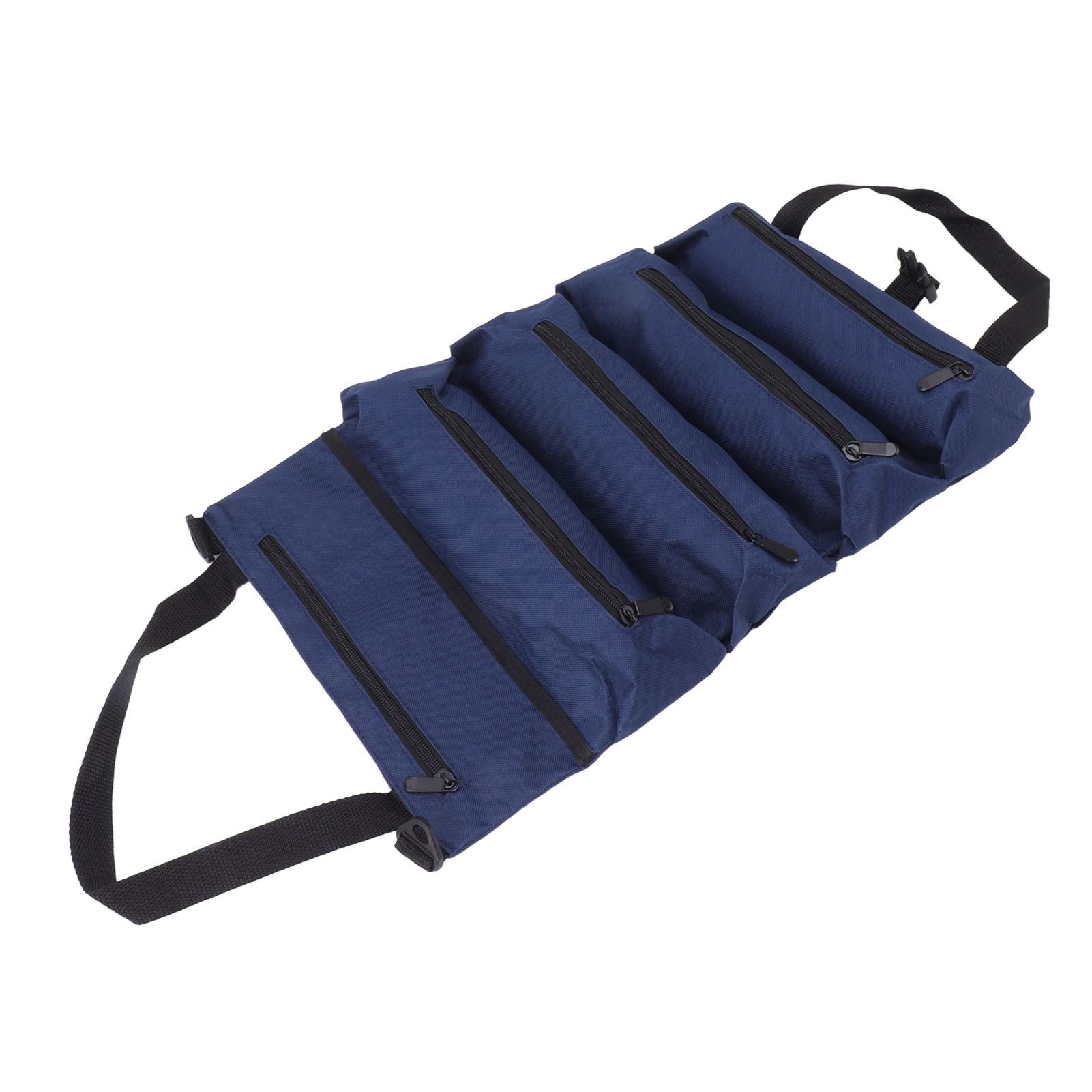 Roll Up Tool Bag 5 Zipper Pockets Portable Oxford Cloth Electricians Tool Bag for Carpenter Plumber Blue