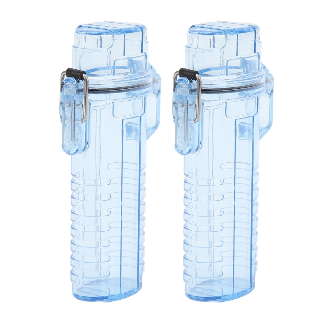 2Pcs Lighter Case Waterproof Lighter Storage Container Plastic for Outdoor Camping Hiking Transparent Blue