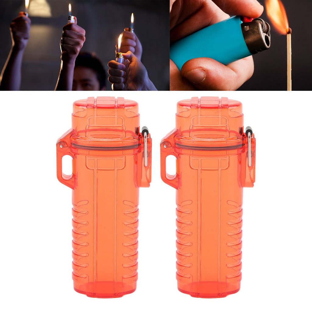 2Pcs Lighter Case Waterproof Lighter Storage Container Plastic for Outdoor Camping Hiking Transparent Red
