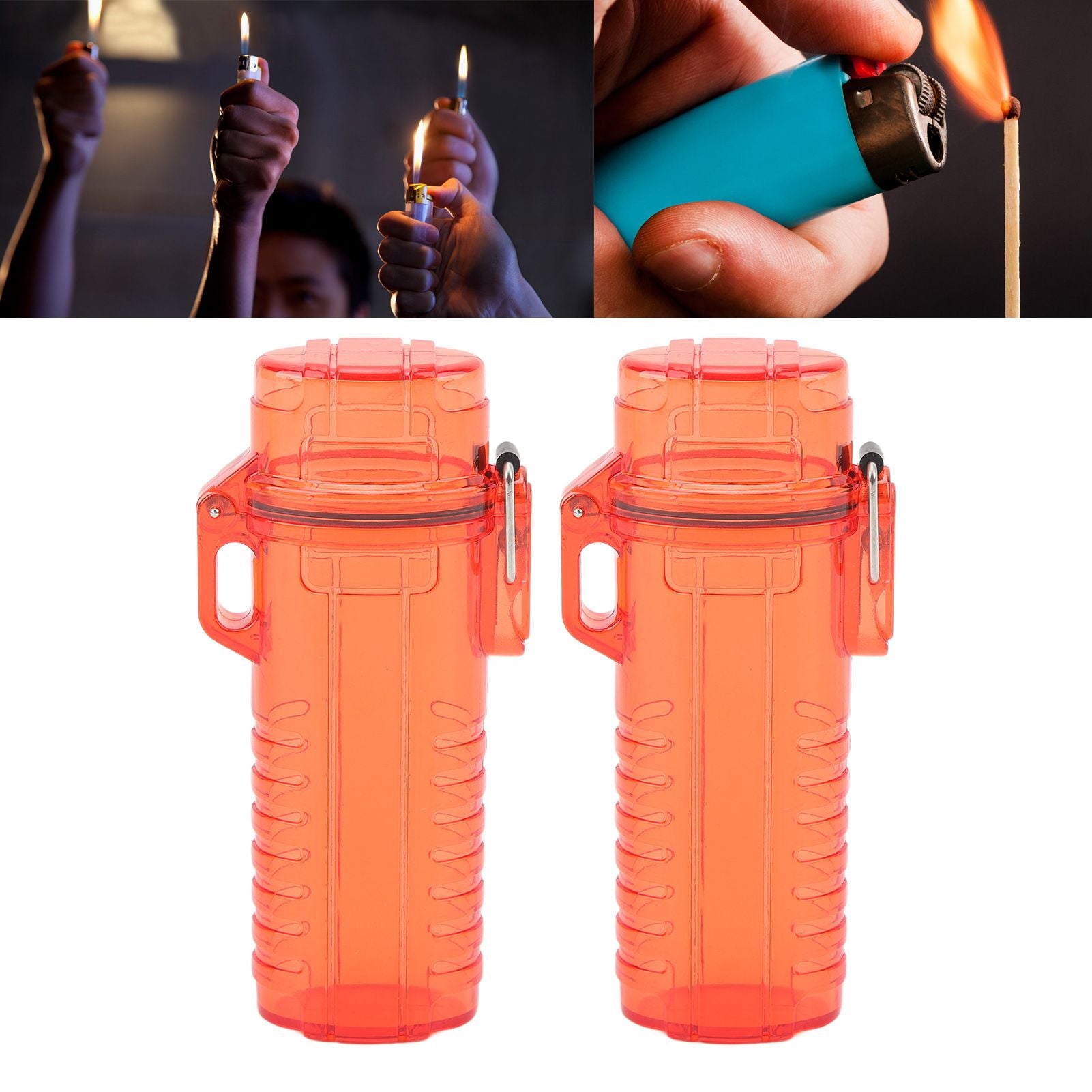 2Pcs Lighter Case Waterproof Lighter Storage Container Plastic for Outdoor Camping Hiking Transparent Red