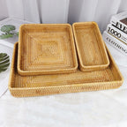 Rattan Tray Tabletop Organization Hand Woven Snack Storage Basket Multifunctional Serving Tray L